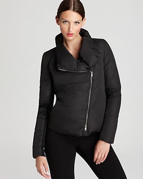 Dkny Long Sleeve Asymmetric Zip Puffer Jacket in Gray (black charcoal ...