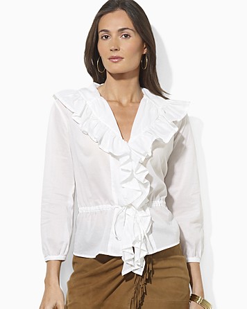 caria ruffle blouse quarter sleeve three lauren ralph lyst