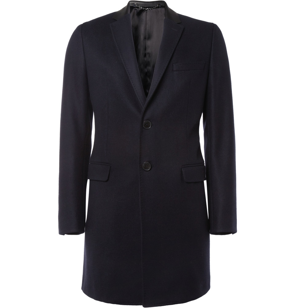 Valentino Leather Collar Wool Coat in Blue for Men (black) | Lyst