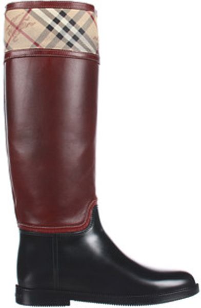 Burberry Haymarket Check Panel Rain Boots in Red (m) | Lyst