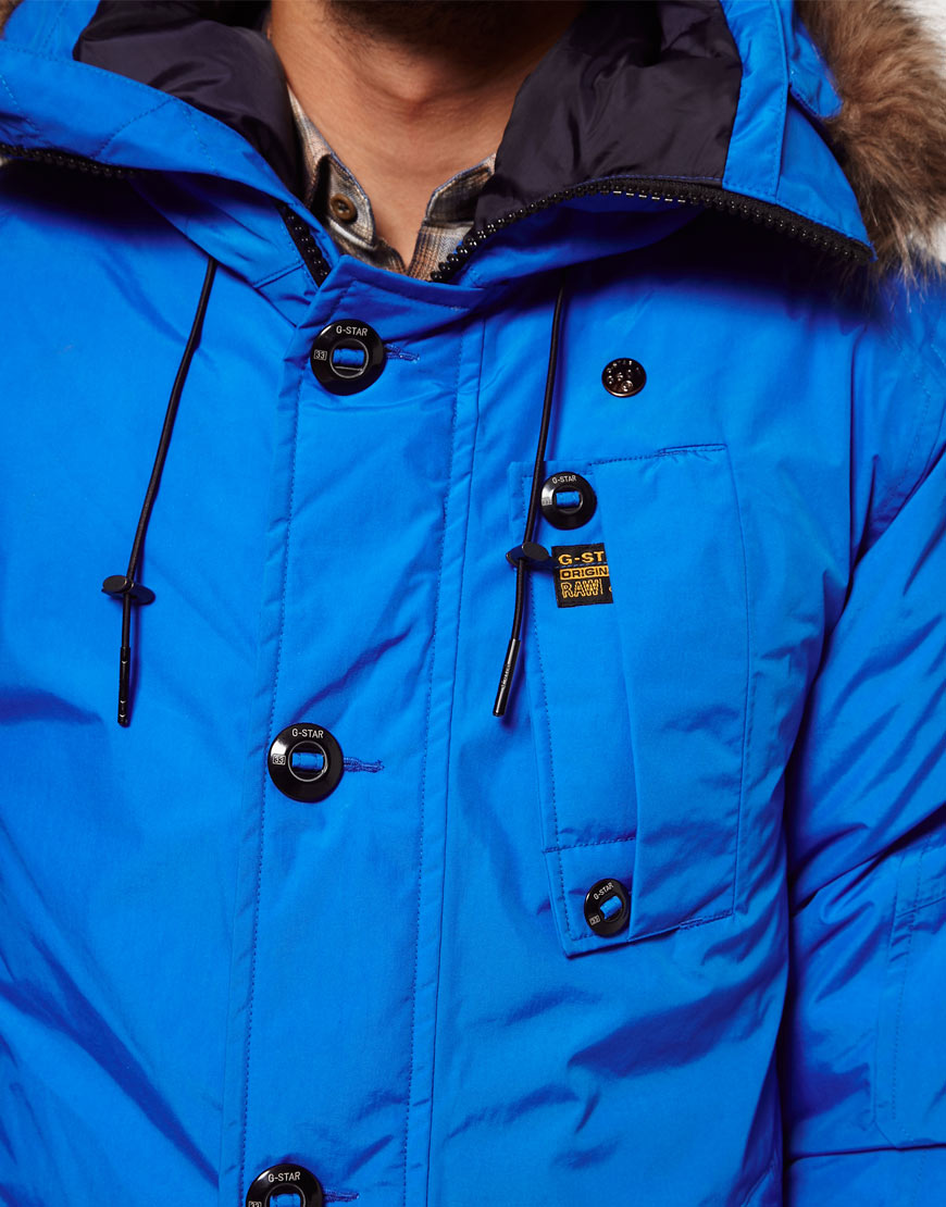 Lyst Gstar raw Hooded Parka Coat in Blue for Men