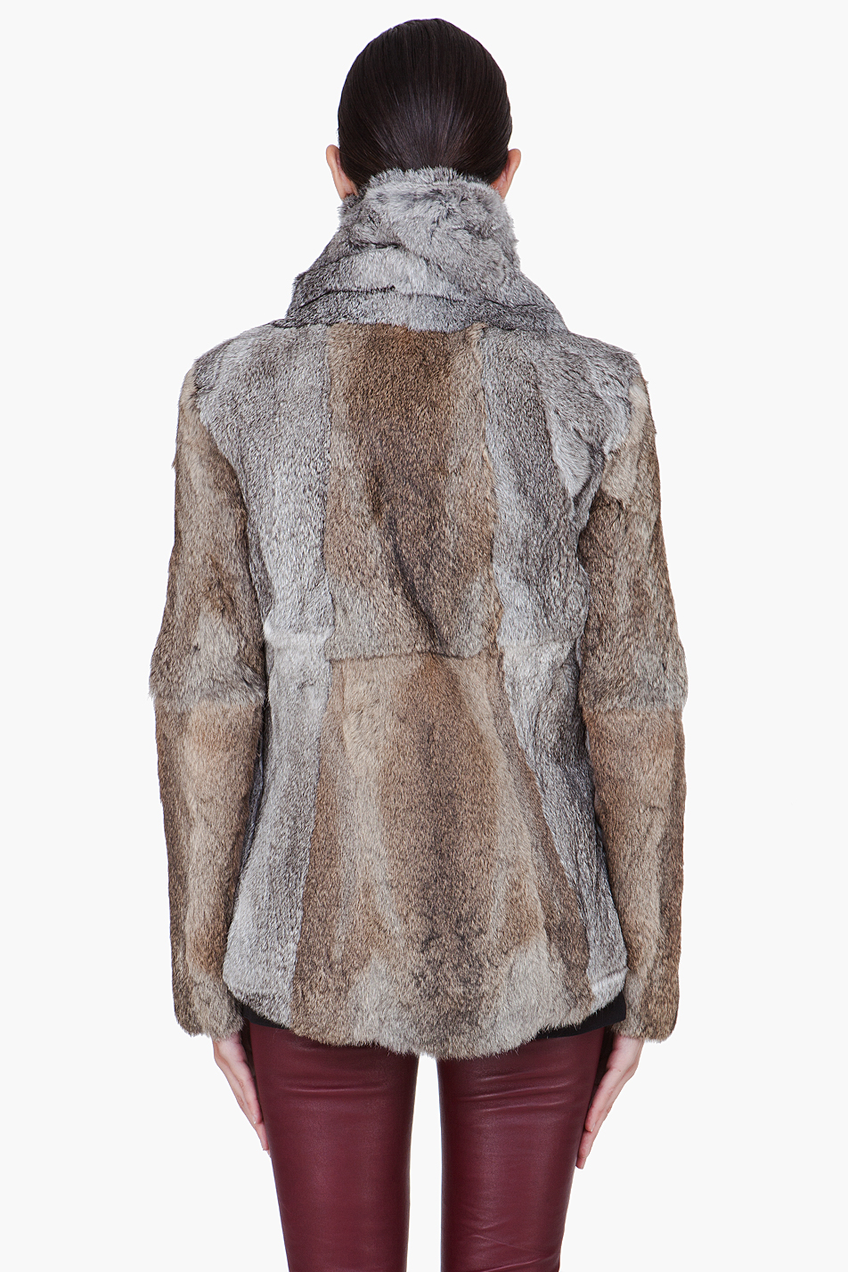 Helmut lang Grey Natural Rabbit Fur Jacket in Gray | Lyst
