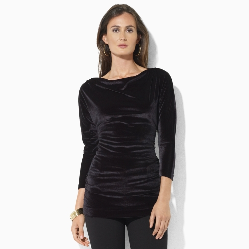 Lyst Lauren By Ralph Lauren Velvet Boatneck Top in Black