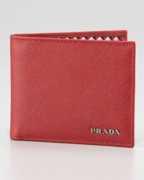 Prada Saffiano Bifold Wallet Red in Red for Men | Lyst