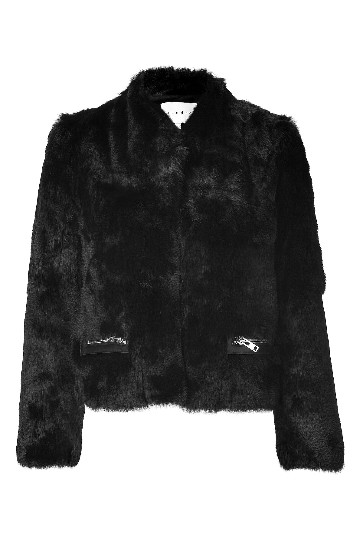 Sandro Black Rabbit Fur Jacket in Black | Lyst