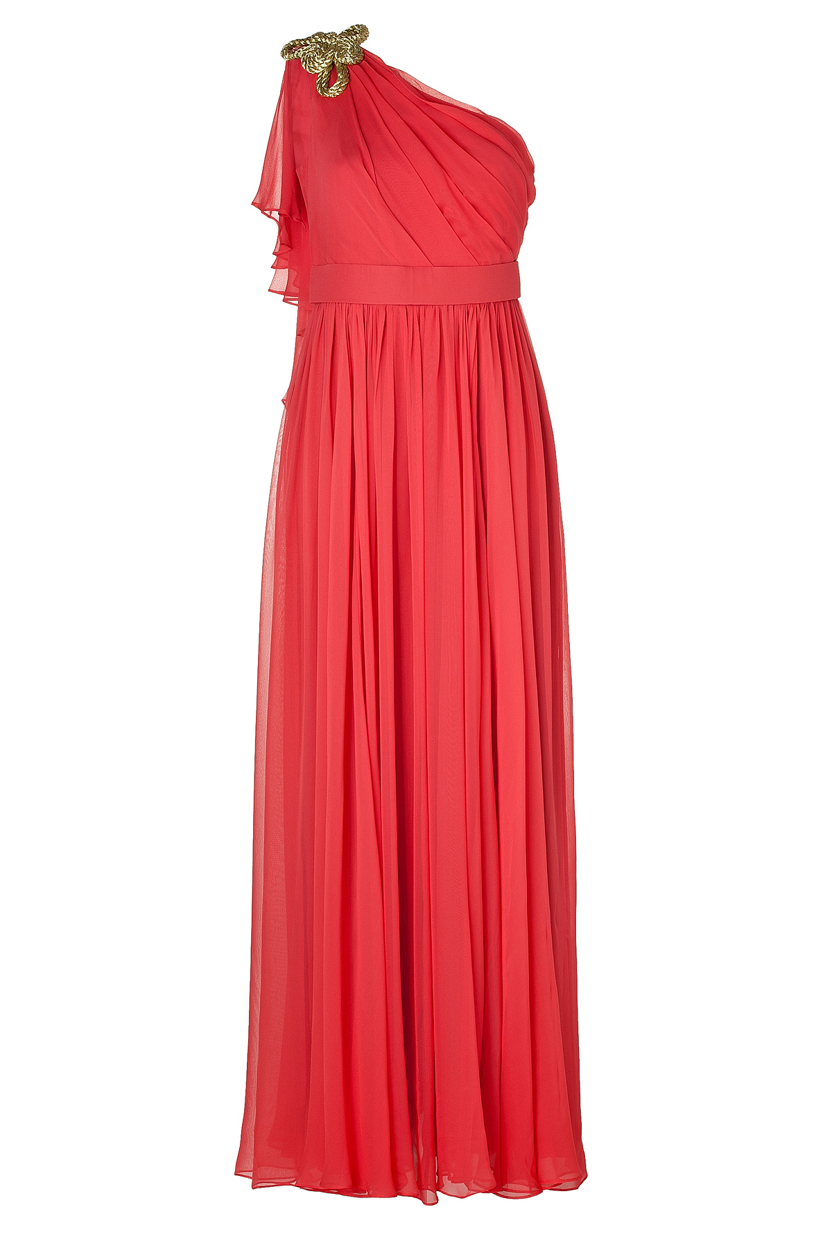 Notte By Marchesa Melon Rope Embellished One Shoulder Silk Chiffon Gown ...