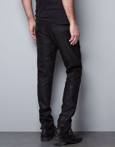 Zara Faux Leather Cargo Trousers in Black for Men | Lyst