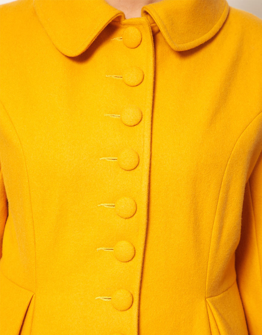 Asos Button Swing Coat in Yellow Lyst