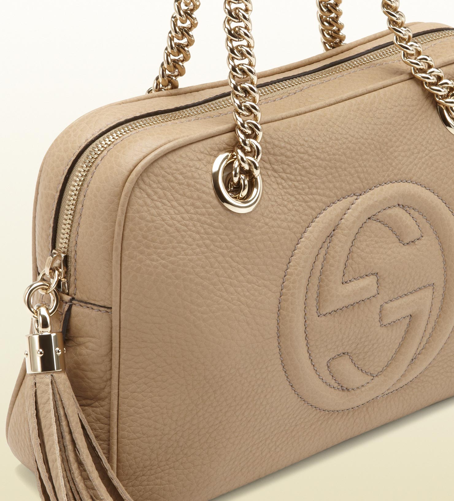 Gucci Soho Leather Shoulder Bag in Natural | Lyst