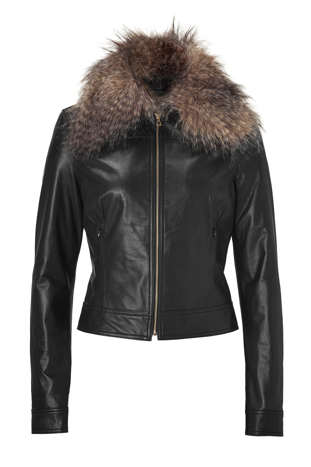 L'agence Black Leather Jacket with Faux Fur Collar in Black | Lyst