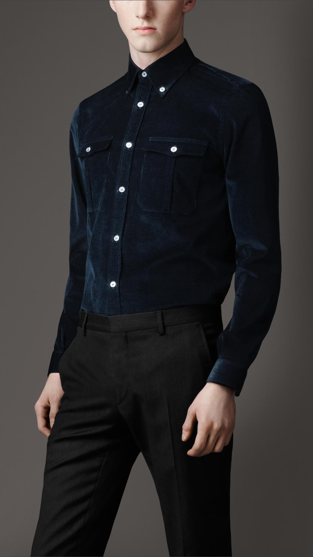 Lyst - Burberry Slim Fit Velvet Utility Shirt in Blue for Men