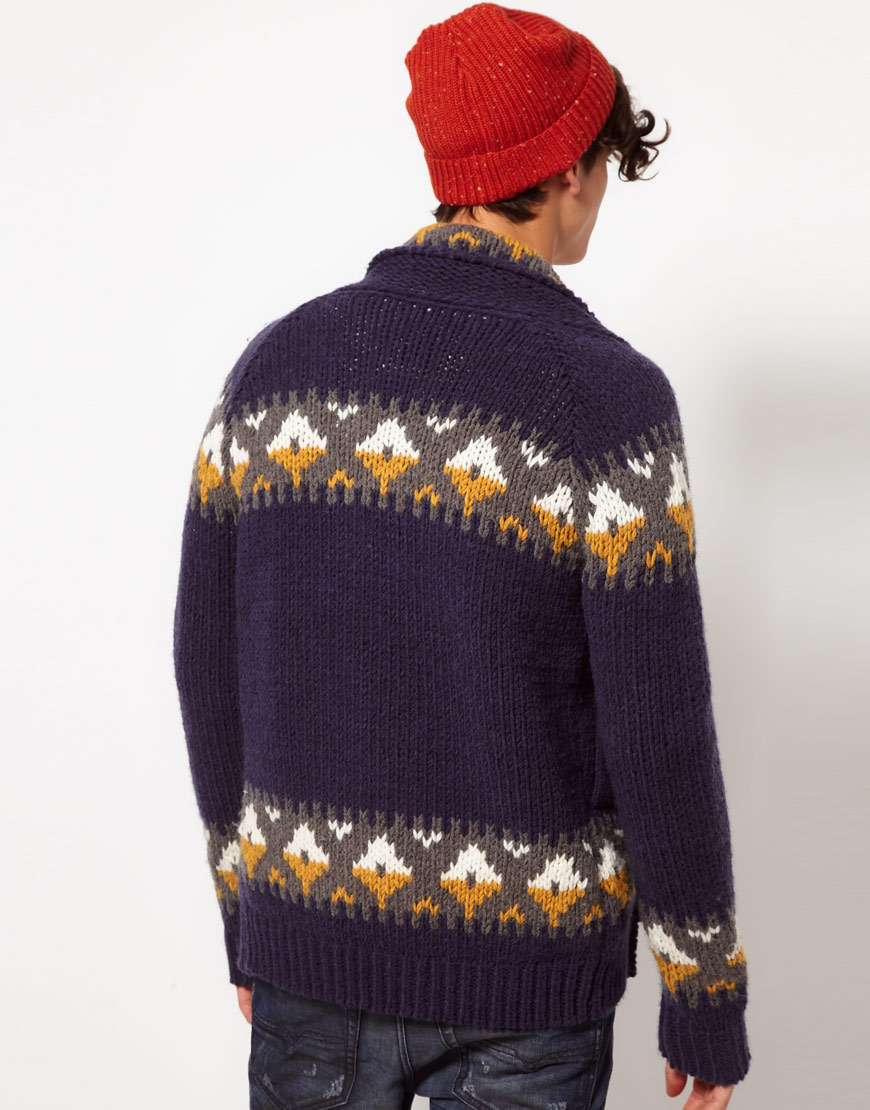 DIESEL Chunky Cardigan with Farisle Print in Blue for Men Lyst