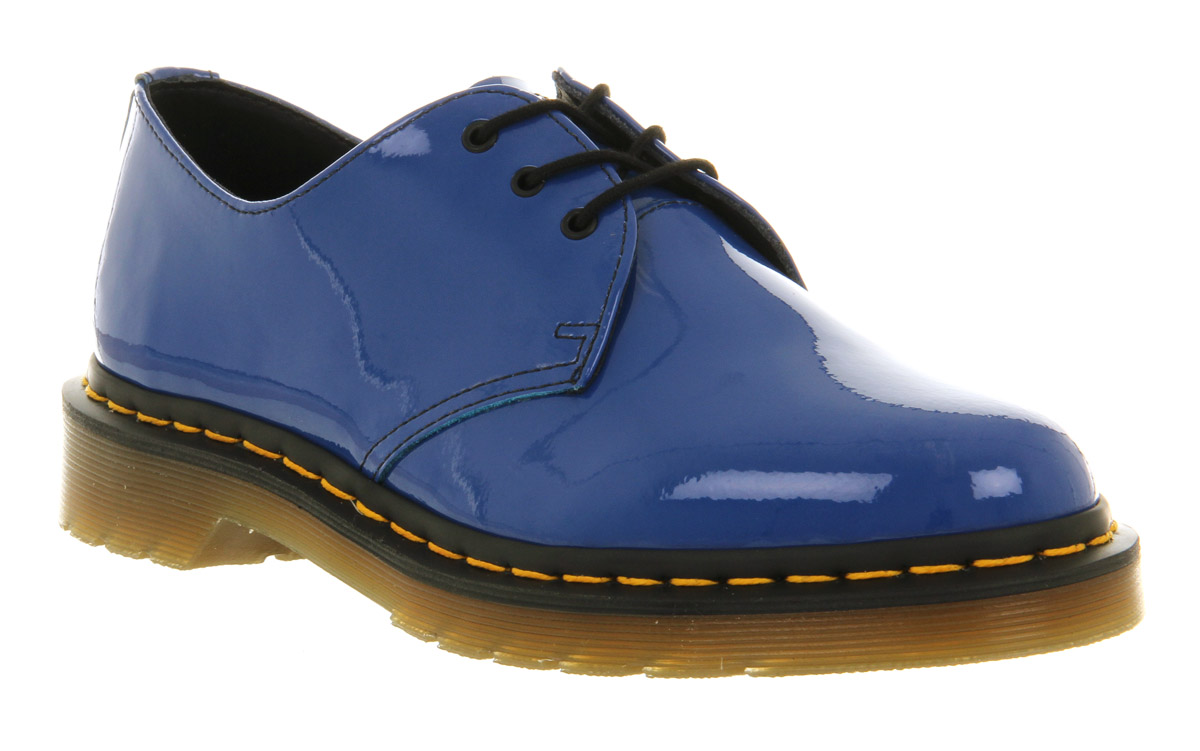 Dr. Martens 3 Eye Lace Up Blue Patent in Blue | Lyst
