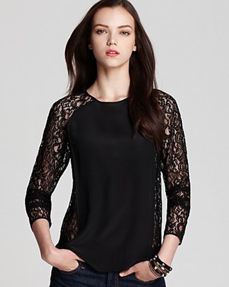 French Connection Top Anbeles Lace in Black (black silk black lace) | Lyst