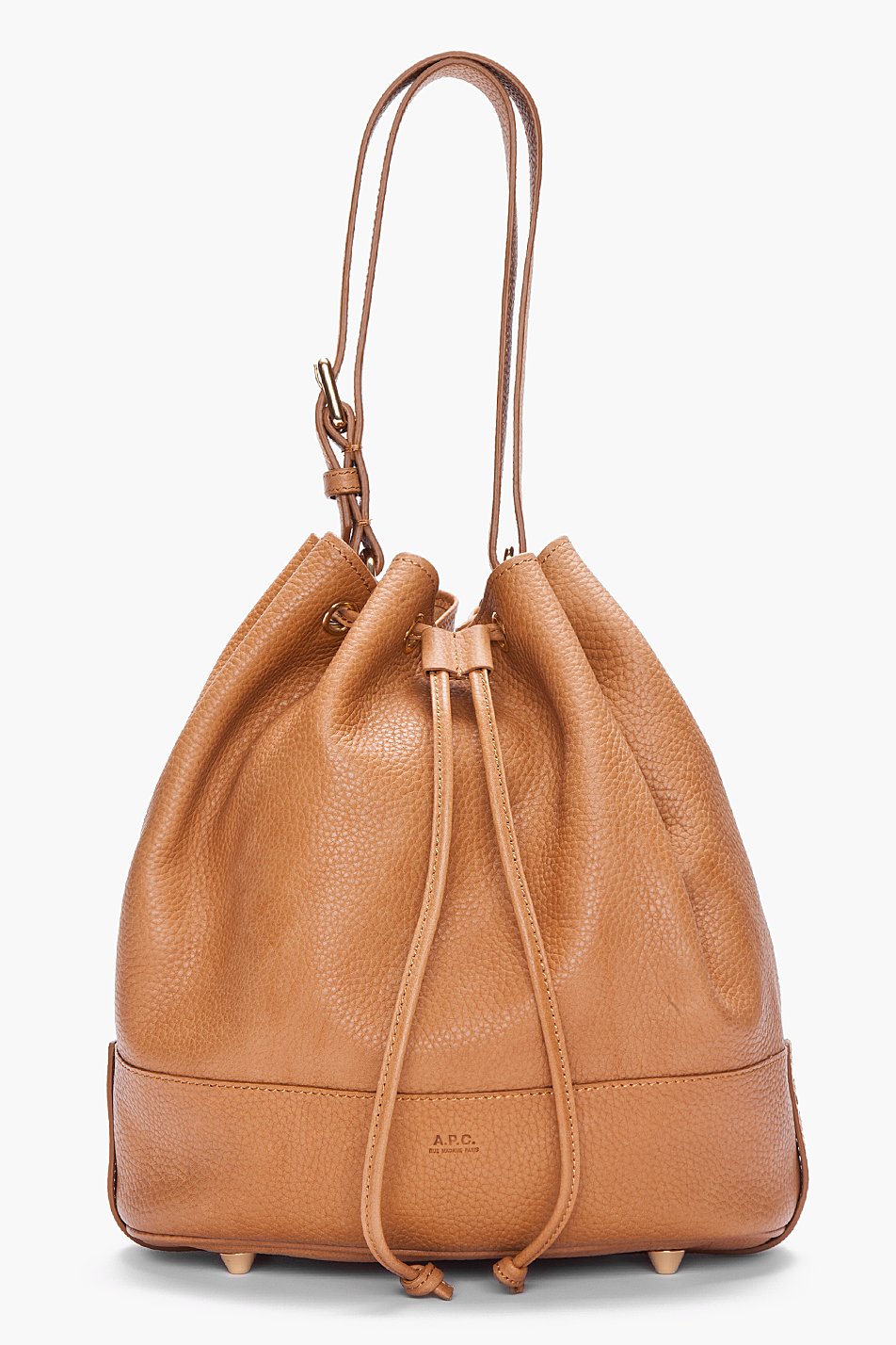 A.p.c. Brown Pebbled Leather Bucket Bag in Brown | Lyst