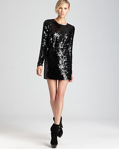 Rachel Zoe Sequin Dress Selita Blouson in Silver (black black) | Lyst