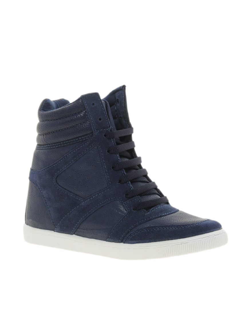 Lyst - River Island Concealed Wedge High Top Sneakers in Blue