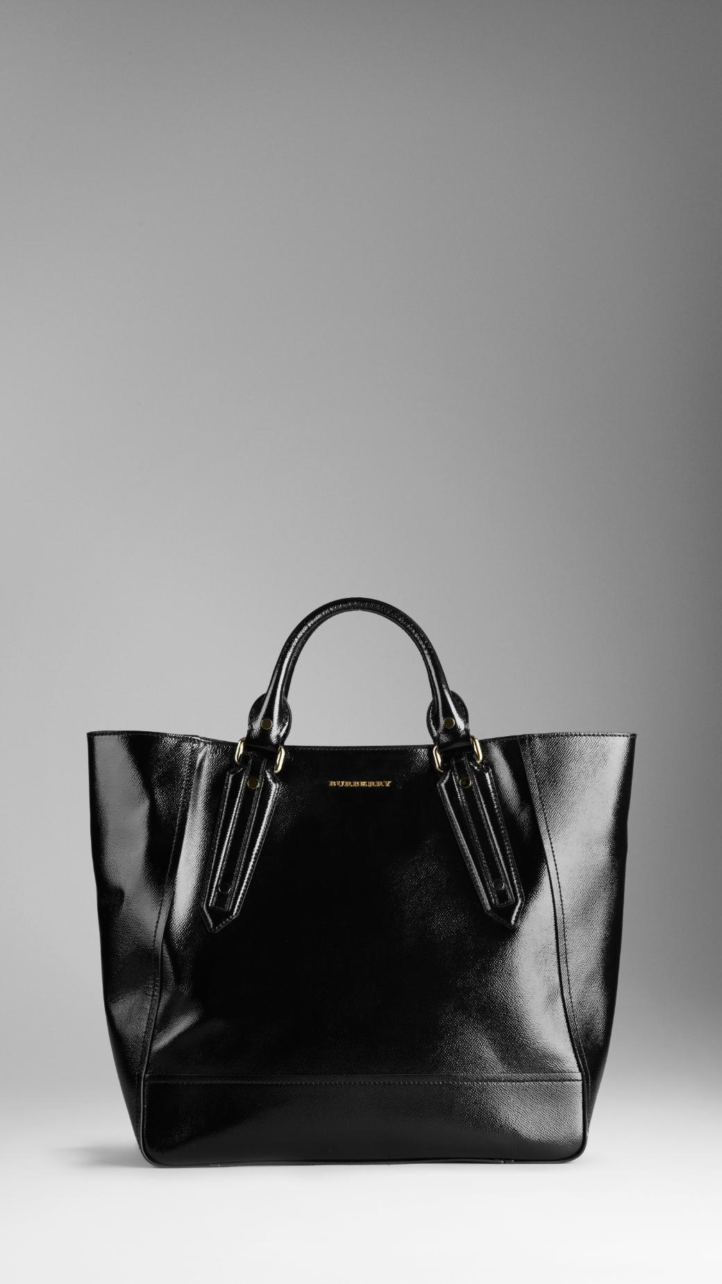 Lyst - Burberry Large Patent London Leather Portrait Tote Bag in Black