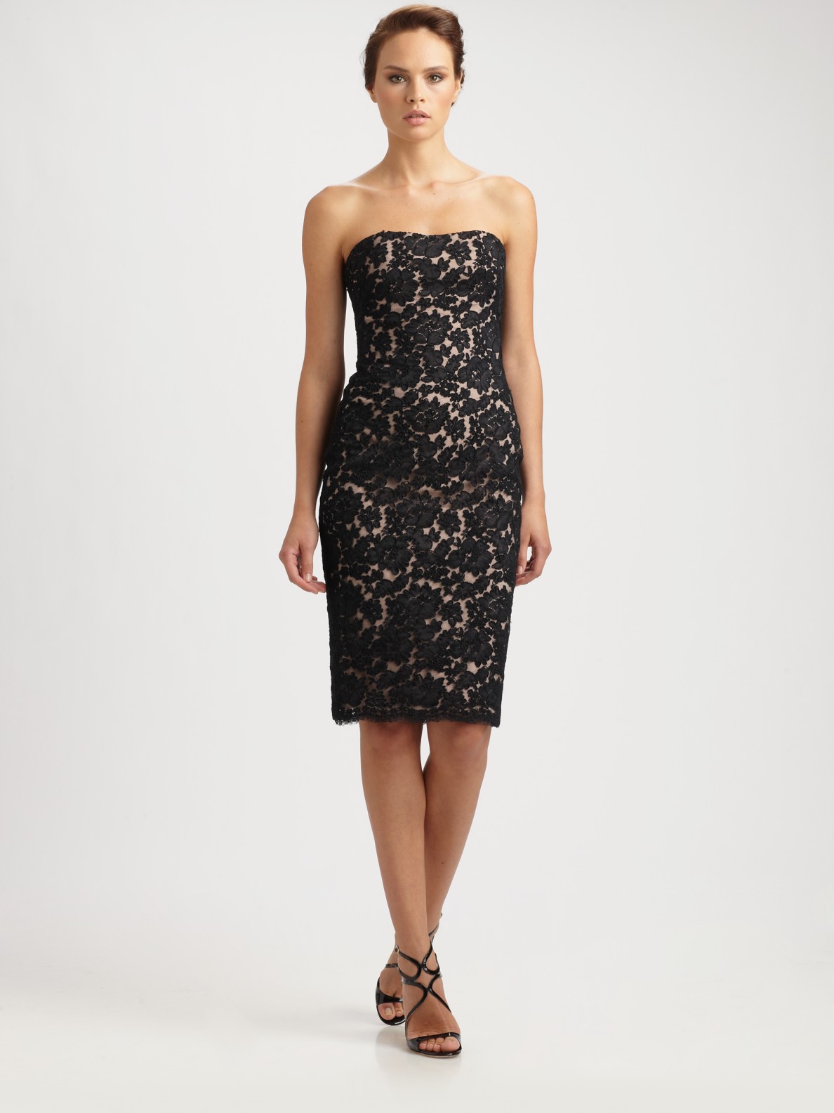 Lyst - Notte By Marchesa Strapless Lace Cocktail Dress in Black