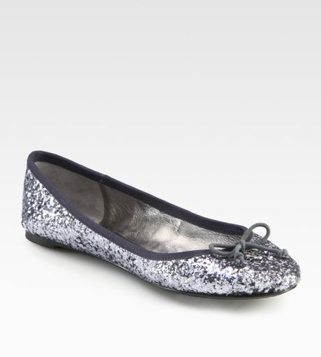 Tory Burch Chelsea Glitter Ballet Flats in Silver (pewter) | Lyst