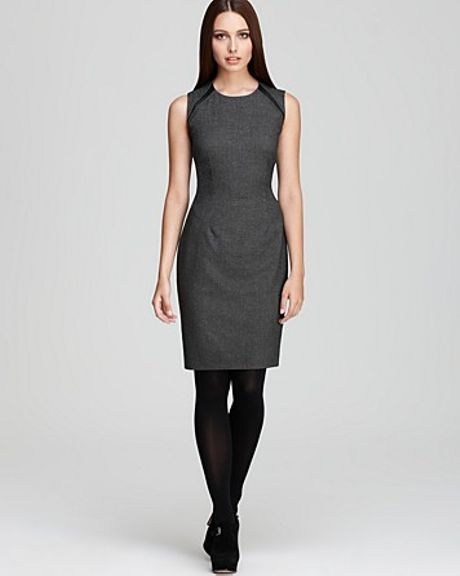 Calvin Klein Sheath Dress with Faux Leather Trim in Gray (charcoal ...