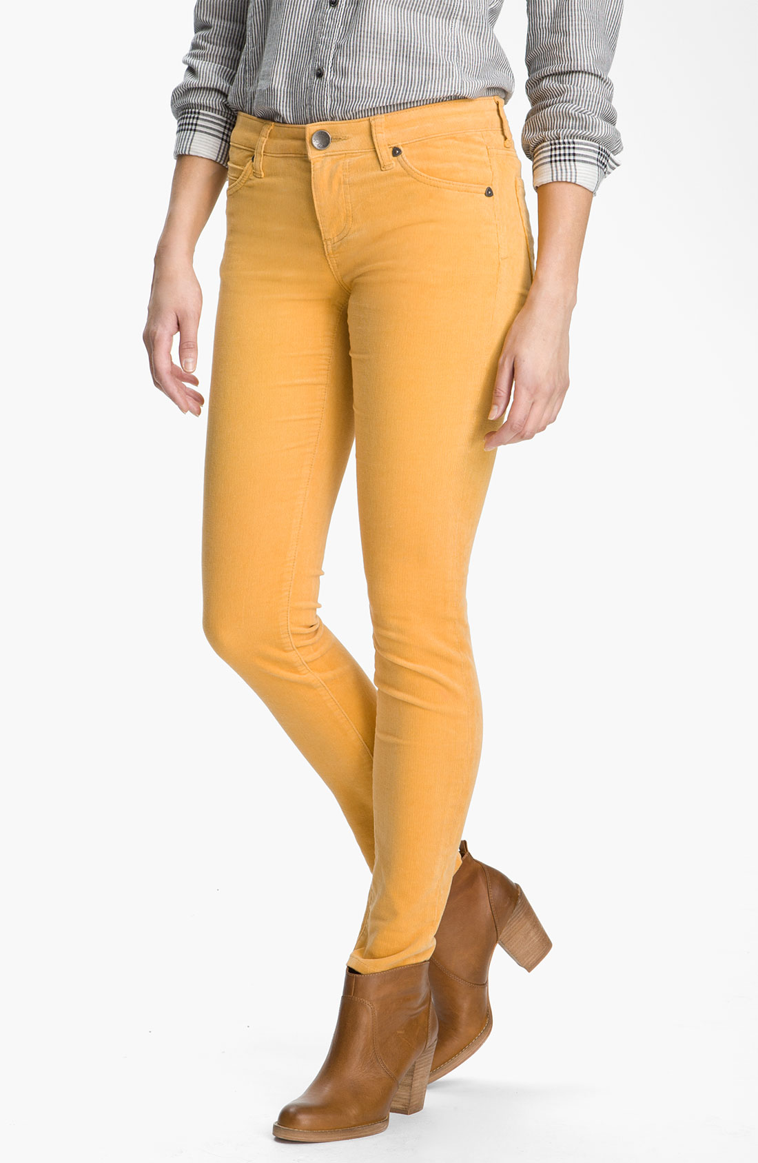 Kut From The Kloth Diana Skinny Corduroy Pants in Yellow (gold shine ...