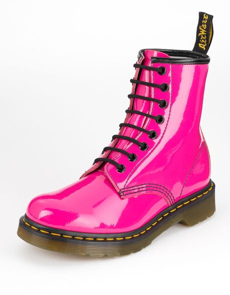 Dr. Martens 8 Eyelet Leather Ankle Boots Pink Patent in Pink (pink ...