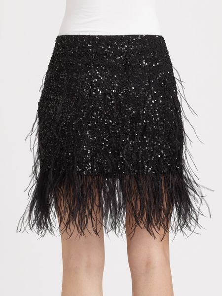 Haute Hippie Feather Sequin Mini Skirt in Black | Lyst