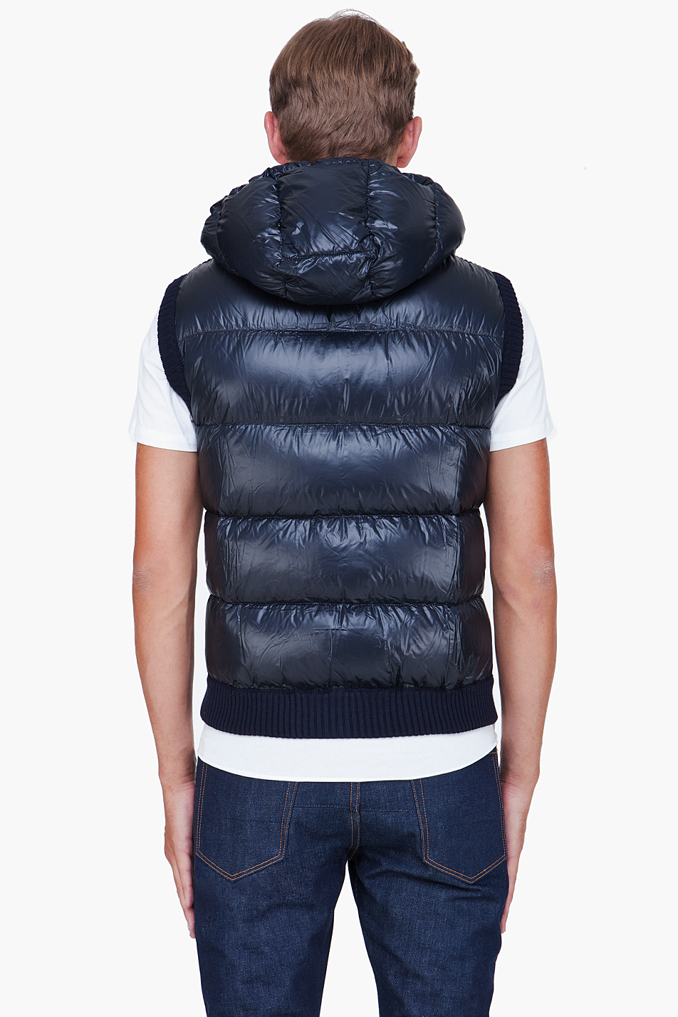 moncler down quilted front ribbed jacket in navy moncler down quilted front ribbed jacket in navy