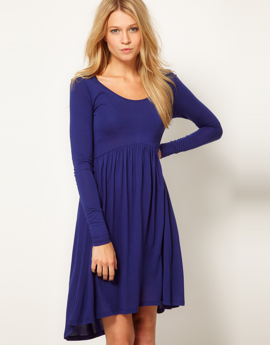 Asos Collection Asos Mini Babydoll Dress with Long Sleeves in Blue ...