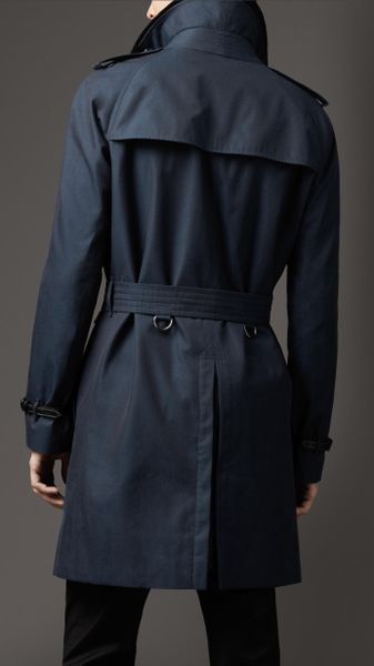 Burberry Midlength Cotton Gabardine Leather Trim Trench Coat in Blue ...
