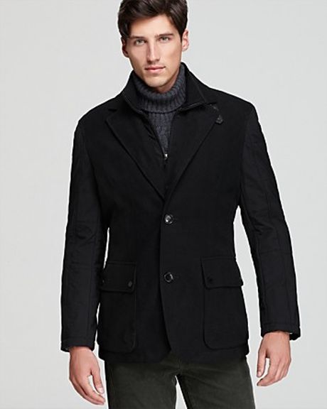 Cole Haan Moleskin Blazer with Leather Details in Black for Men | Lyst