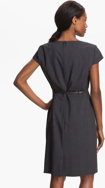 Tahari Shelly Ruffle Front Belted Sheath Dress in Gray (charcoal grey ...