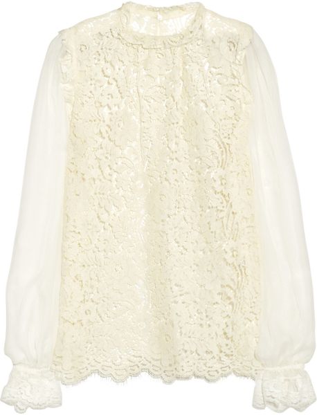 Dolce & Gabbana Contrast Lace Top in White (ivory) | Lyst