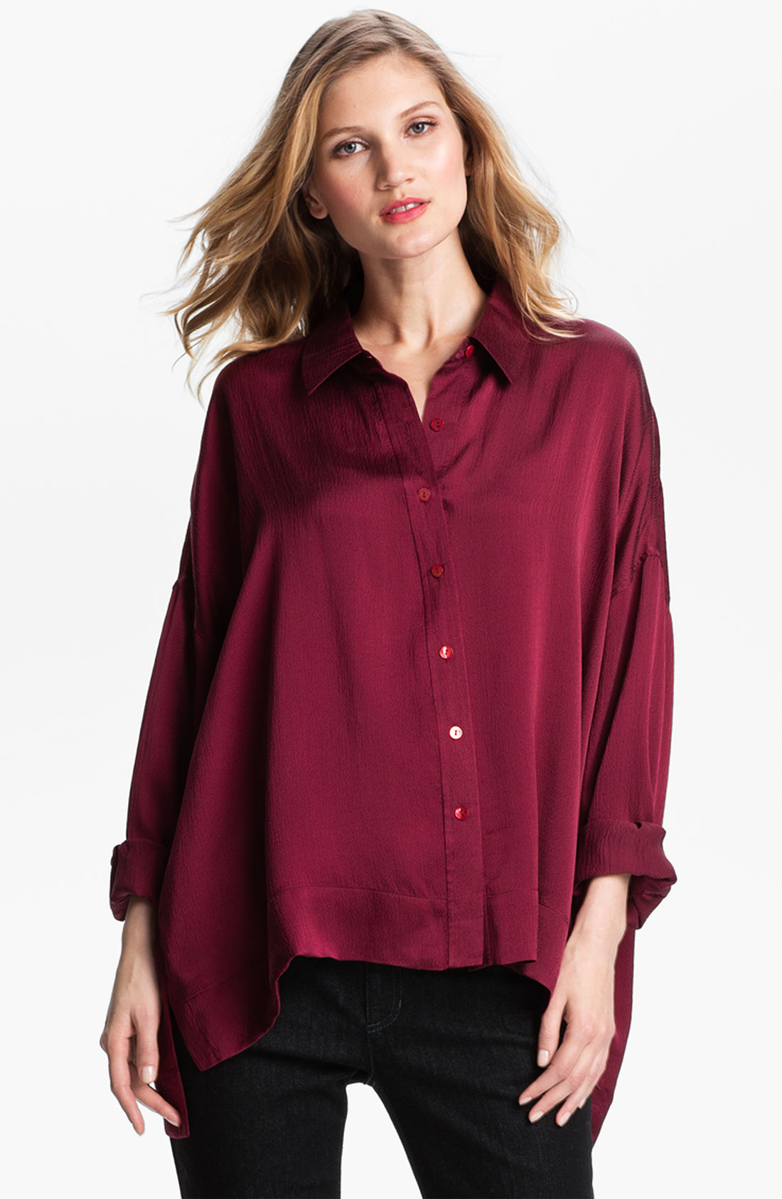 Eileen Fisher Hammered Silk Shirt in Purple (dark tulip) | Lyst