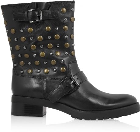 Michael Michael Kors Studded Leather Biker Boots in Black | Lyst