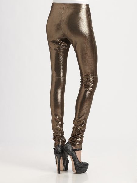 Alice + Olivia Metallic Leather Leggings in Gold (bronze) | Lyst