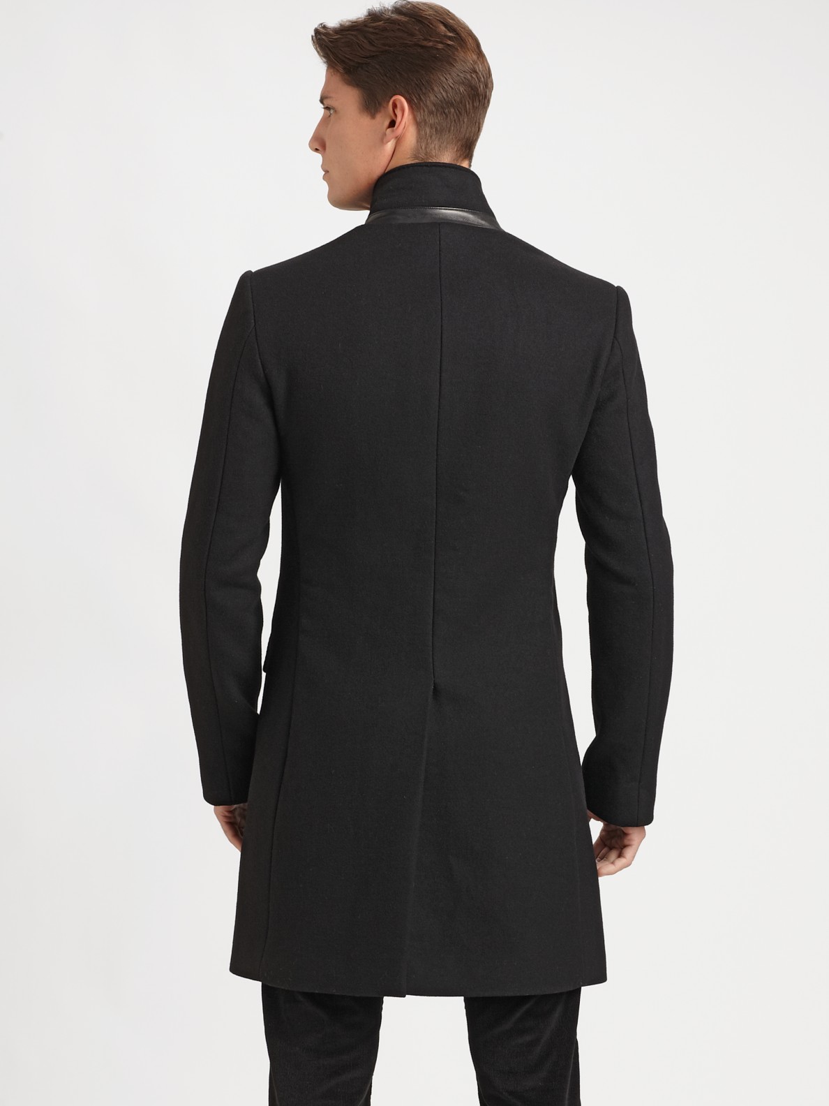 Ralph lauren black label Tech Flannel Overcoat in Black for Men | Lyst