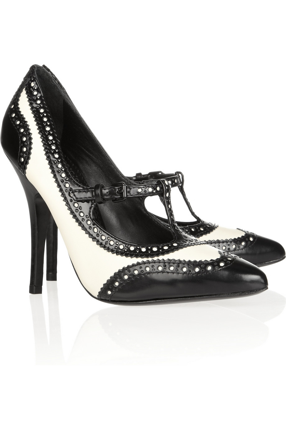 Tory Burch Everly Broguedetailed Leather Pumps in White (black) | Lyst