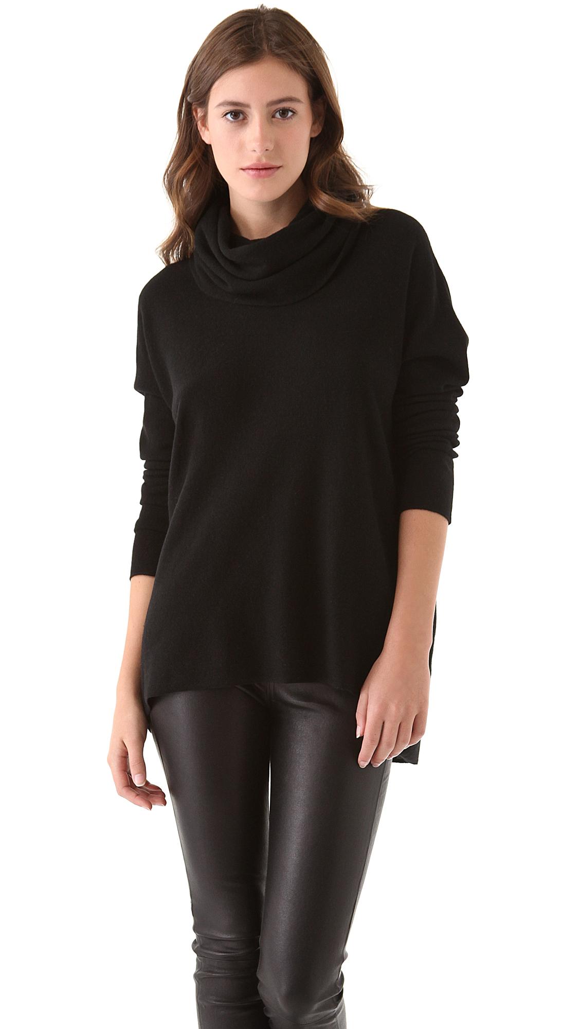 Lyst Vince Cowl Neck Cashmere Sweater In Black