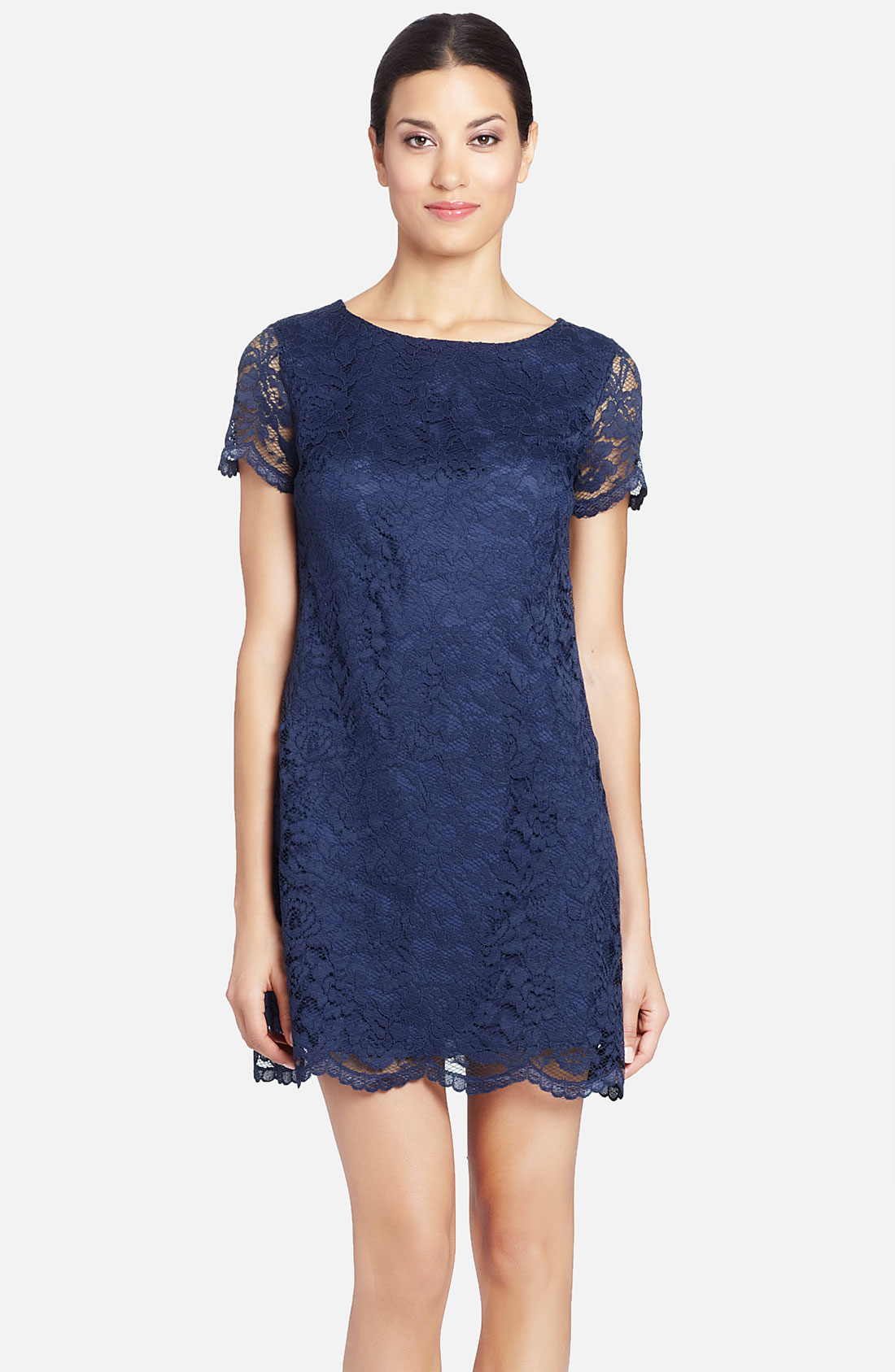 Cynthia Steffe Reese Illusion Sleeve Lace Shift Dress in Blue (navy ...