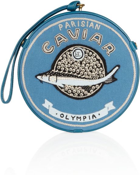 Olympia Le-tan Caviar Parisian Embroidered Clutch in Blue | Lyst