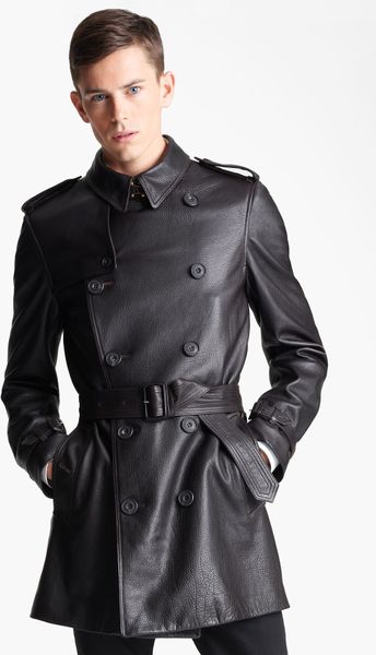 Burberry Belted Leather Trench Coat in Black for Men | Lyst