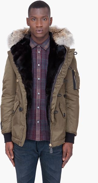 Dsquared² Olive Coyote Fur Skinhead Bomber Jacket in Green for Men ...