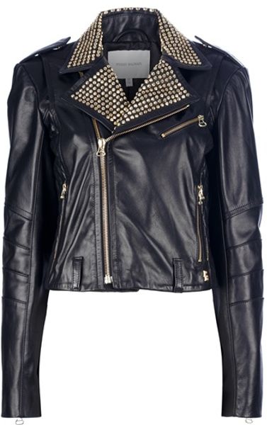 Balmain Studded Leather Biker Jacket in Black | Lyst