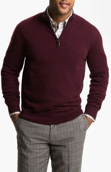 Canali Quarter Zip Wool Sweater in Red for Men (burgundy) | Lyst
