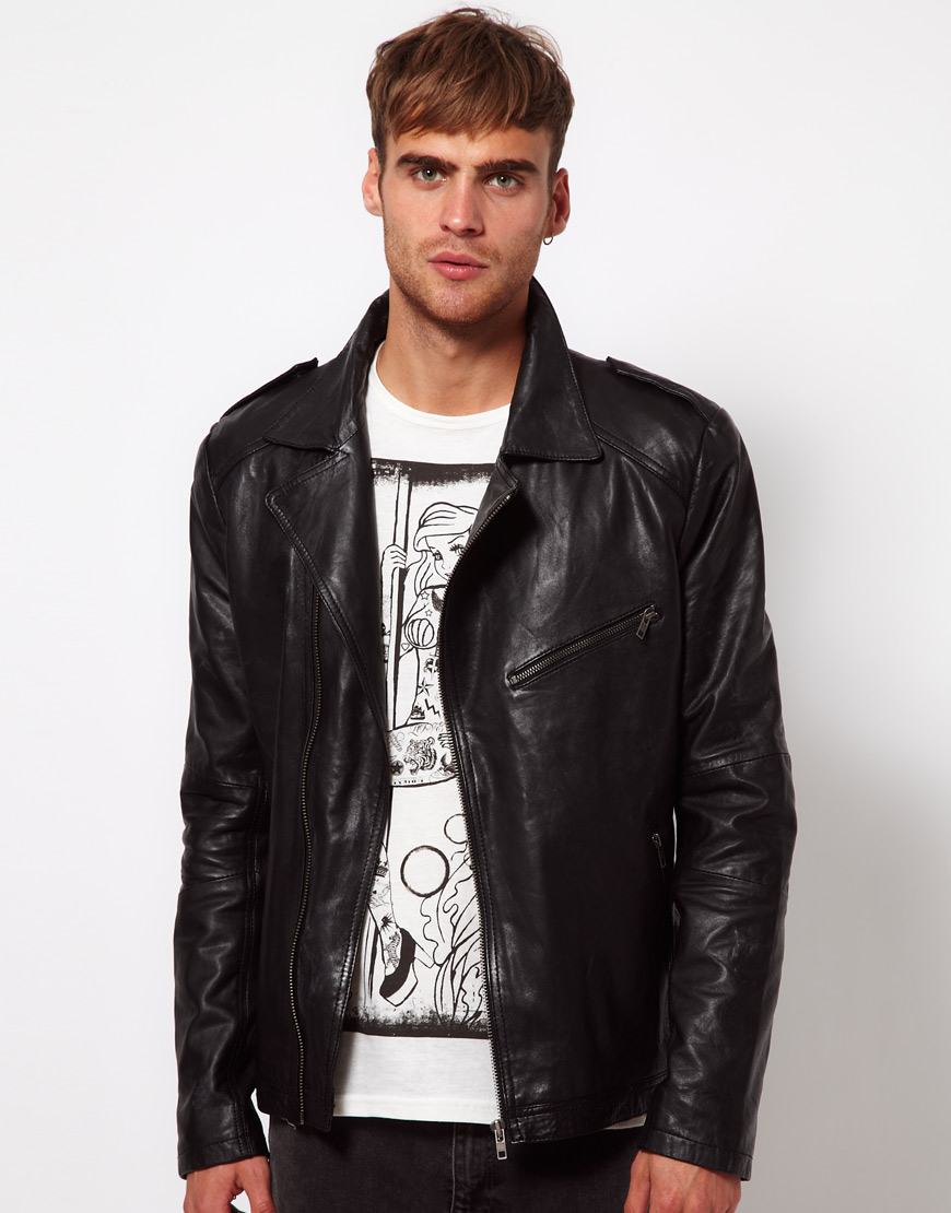 Lyst - River Island Leather Biker Jacket in Black for Men