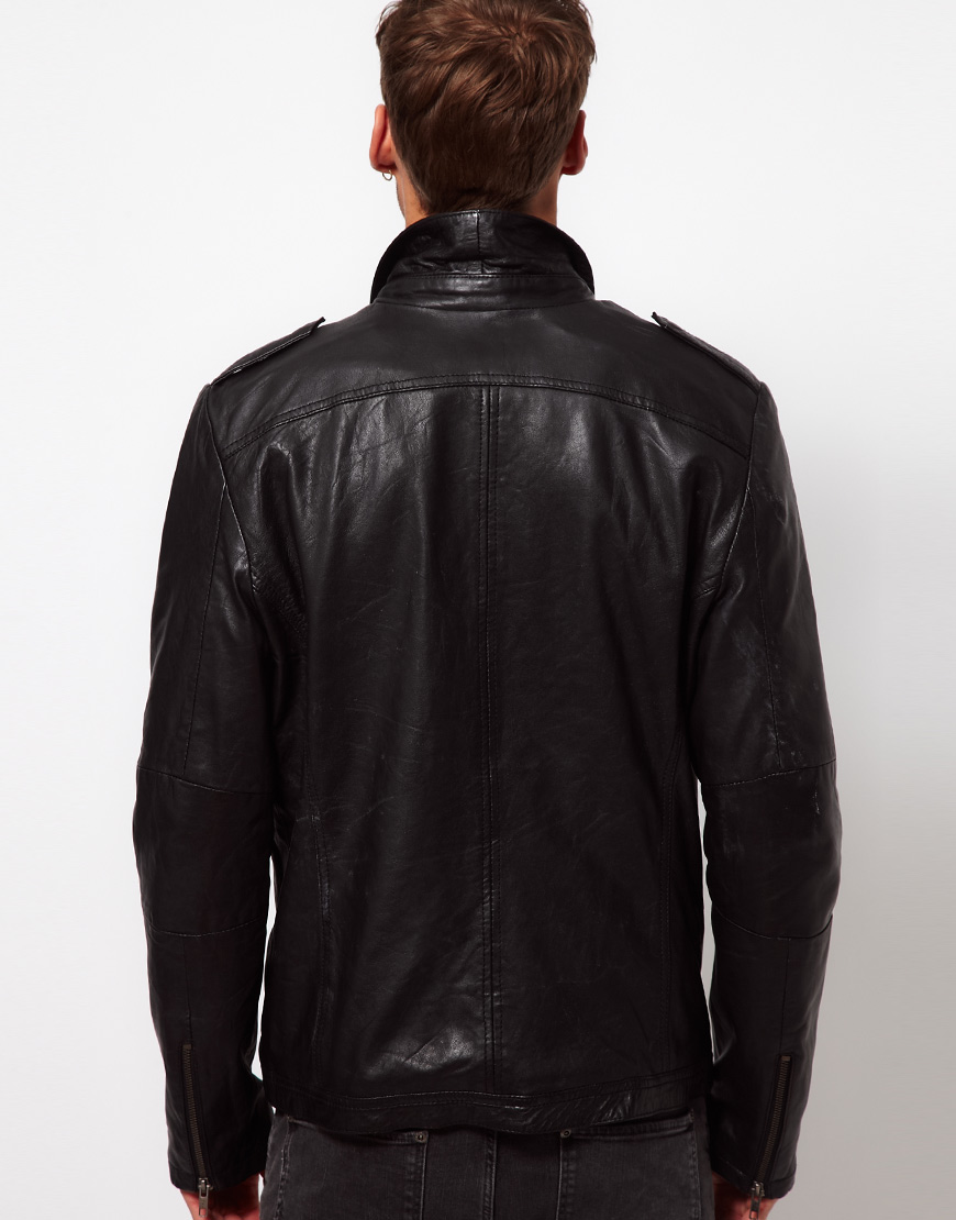 Lyst - River Island Leather Biker Jacket in Black for Men