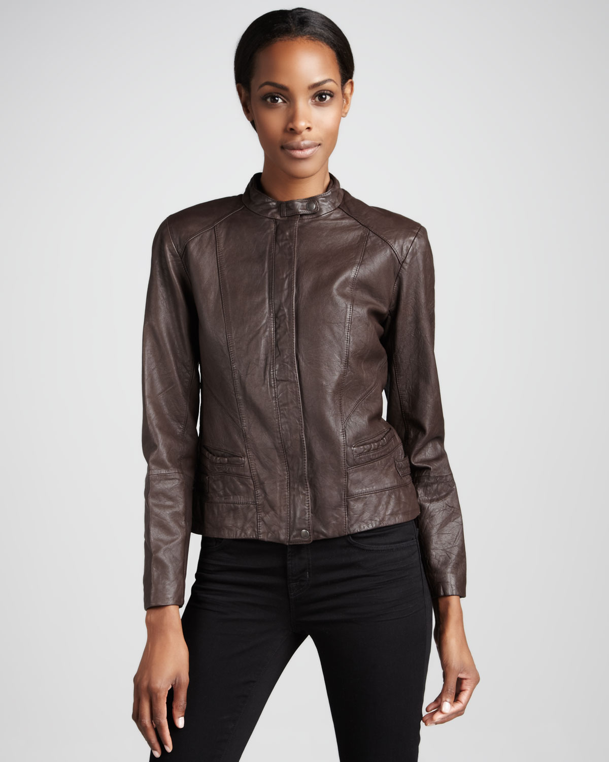 Cole haan Moto Leather Jacket in Brown Lyst