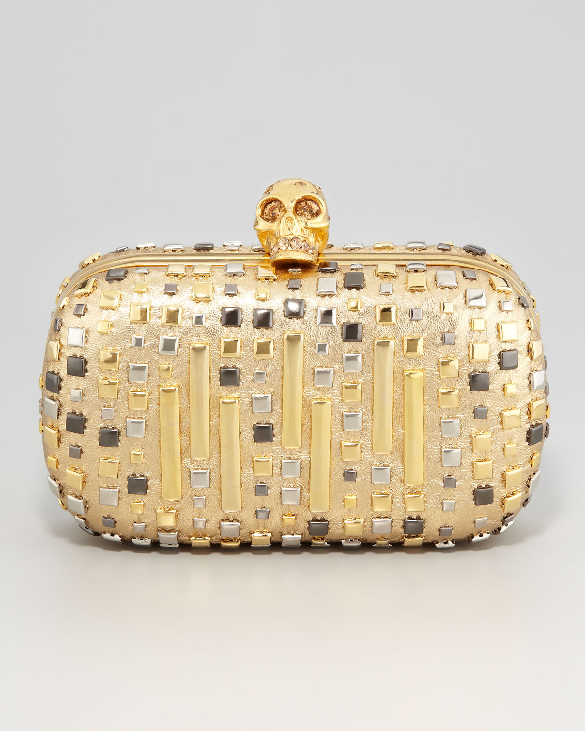 Lyst Alexander Mcqueen Mixed Studs Metallic Skullclasp Clutch Bag in